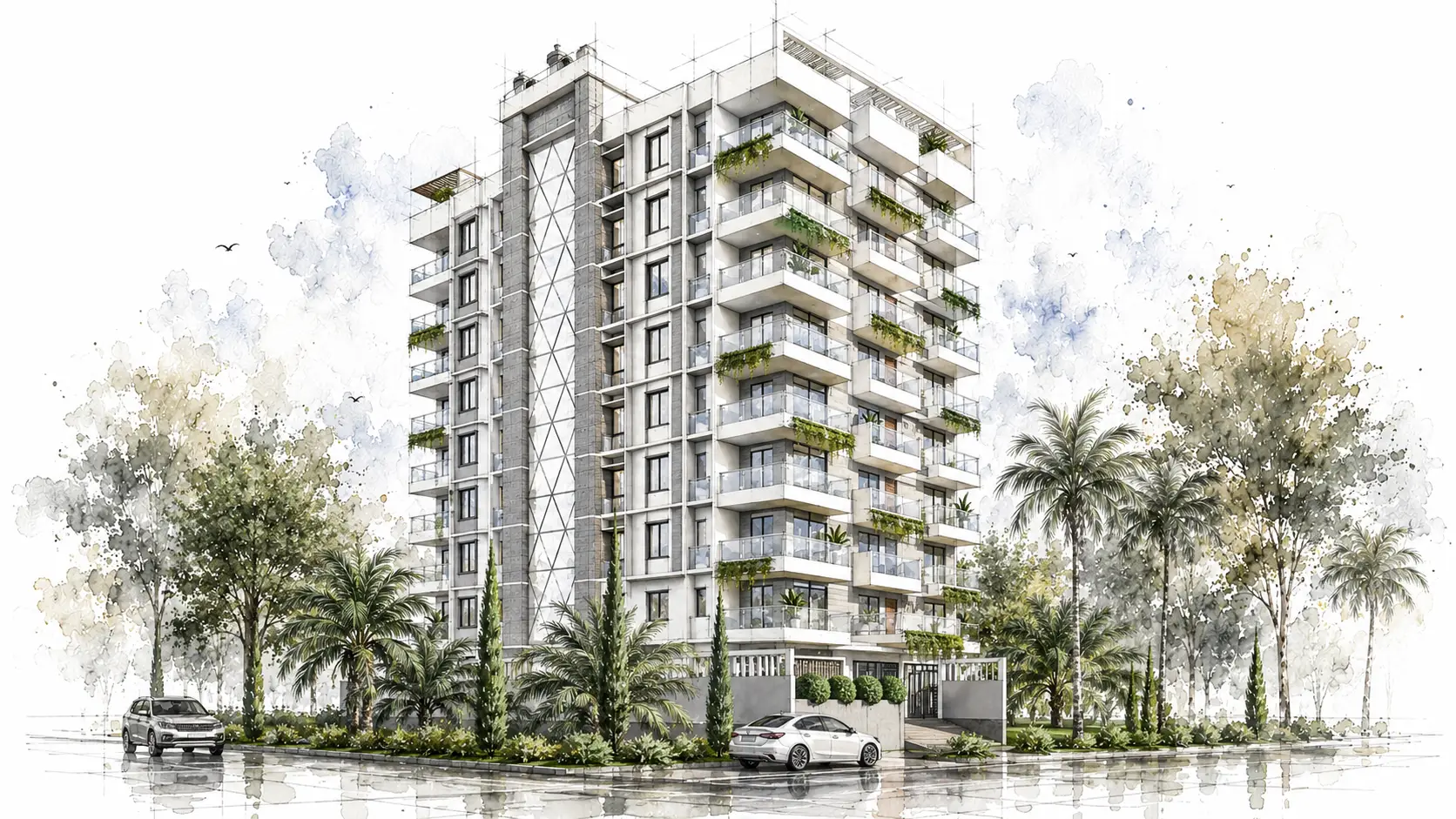Nine-storey residential building exterior by Sthapon Architects
