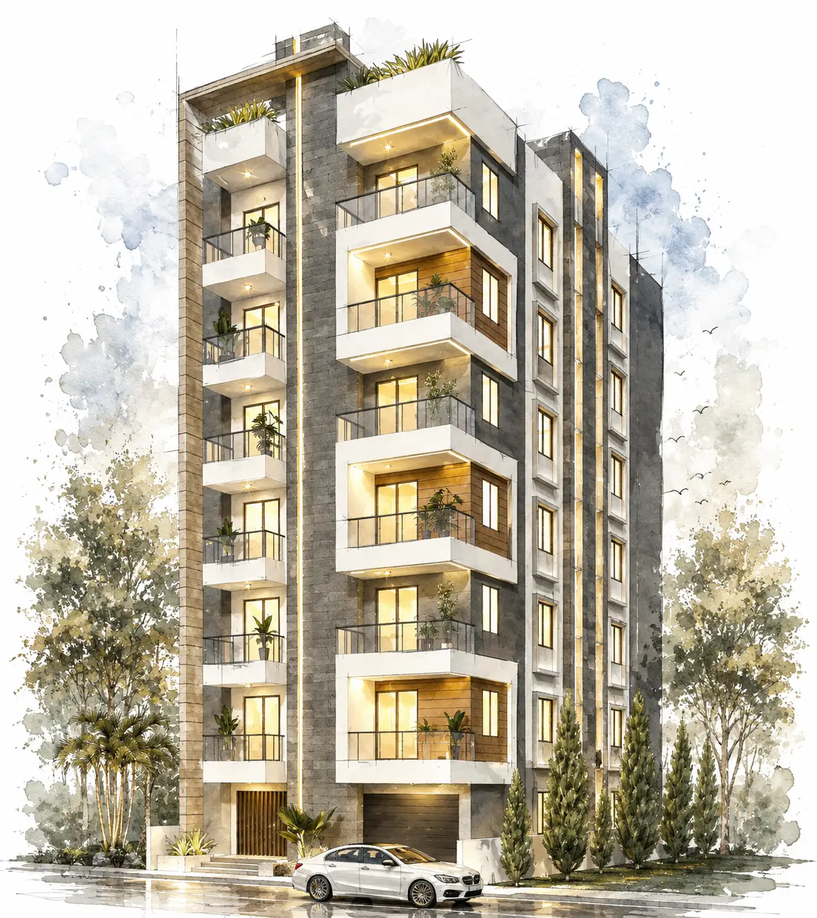 Seven-storey residential building design by Sthapon Architects