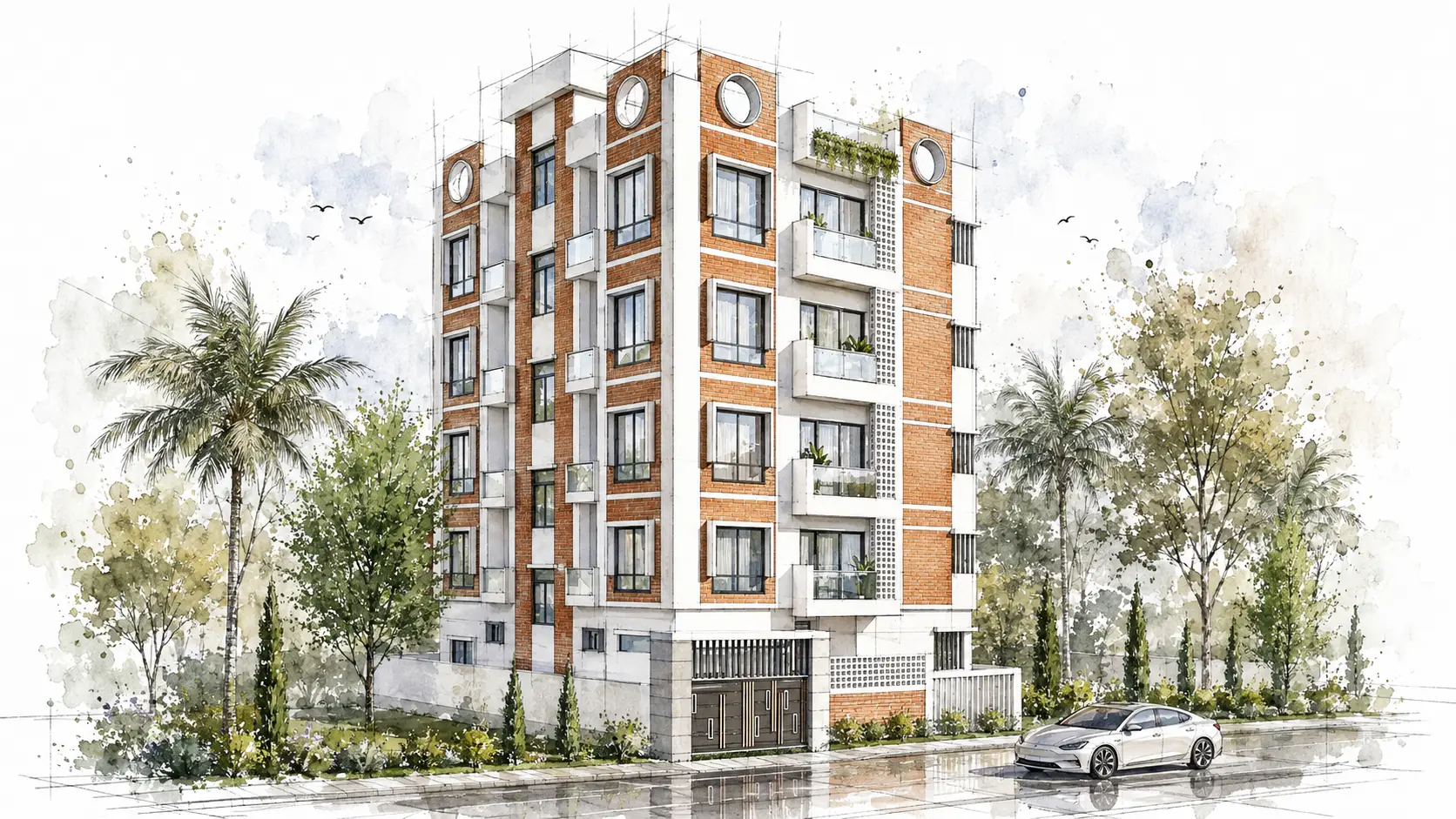 Five-storey residential building design by Sthapon Architects in Bangladesh